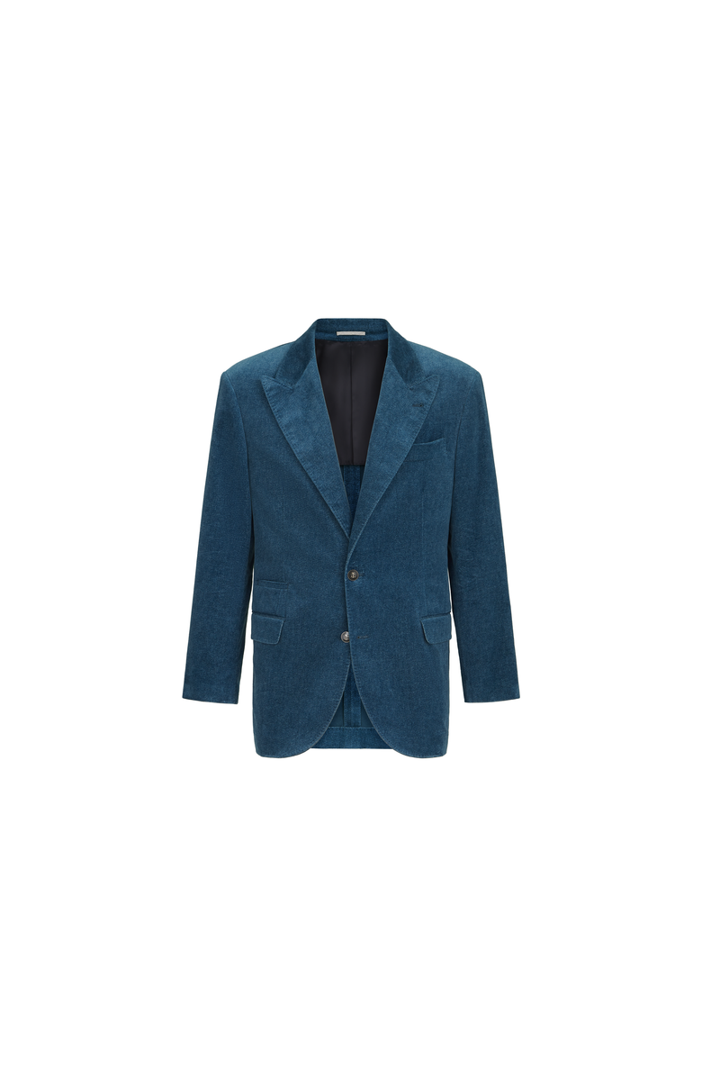 Brunello Cucinelli Denim-effect cotton velvet Tailor blazer with peak lapels, Alternate, color, Denim