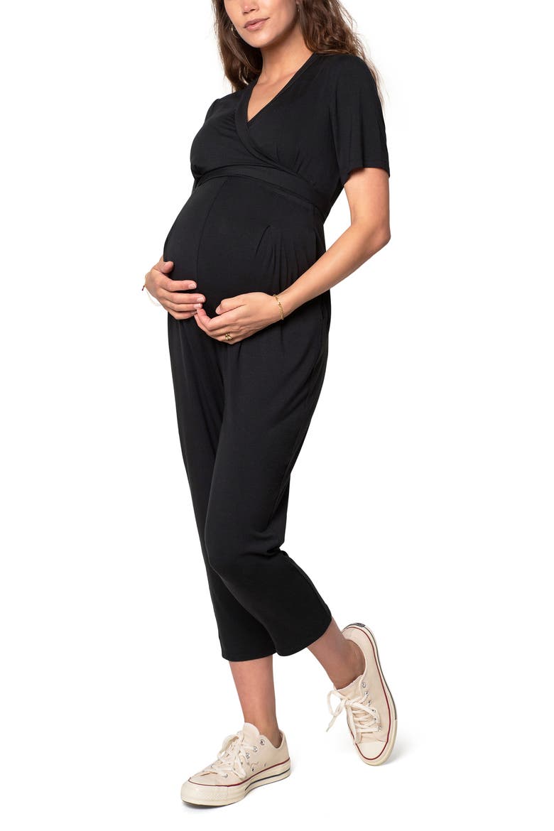 Ingrid & Isabel® Crop Jersey Maternity/Nursing Jumpsuit, Alternate, color, BLACK