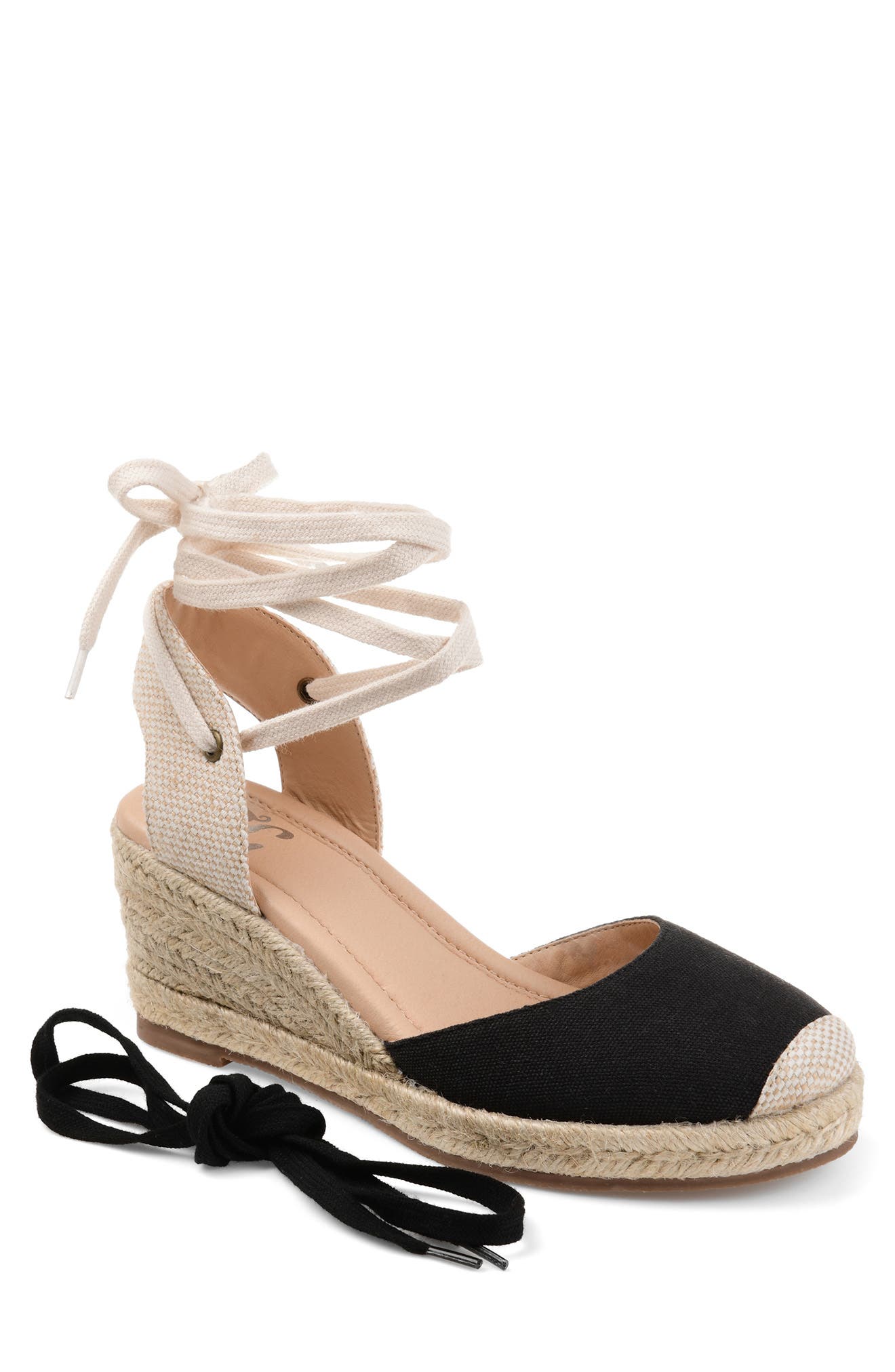 Journee Collection Monte Espadrille Ankle Strap Wedge Sandal, Main, color, Black
