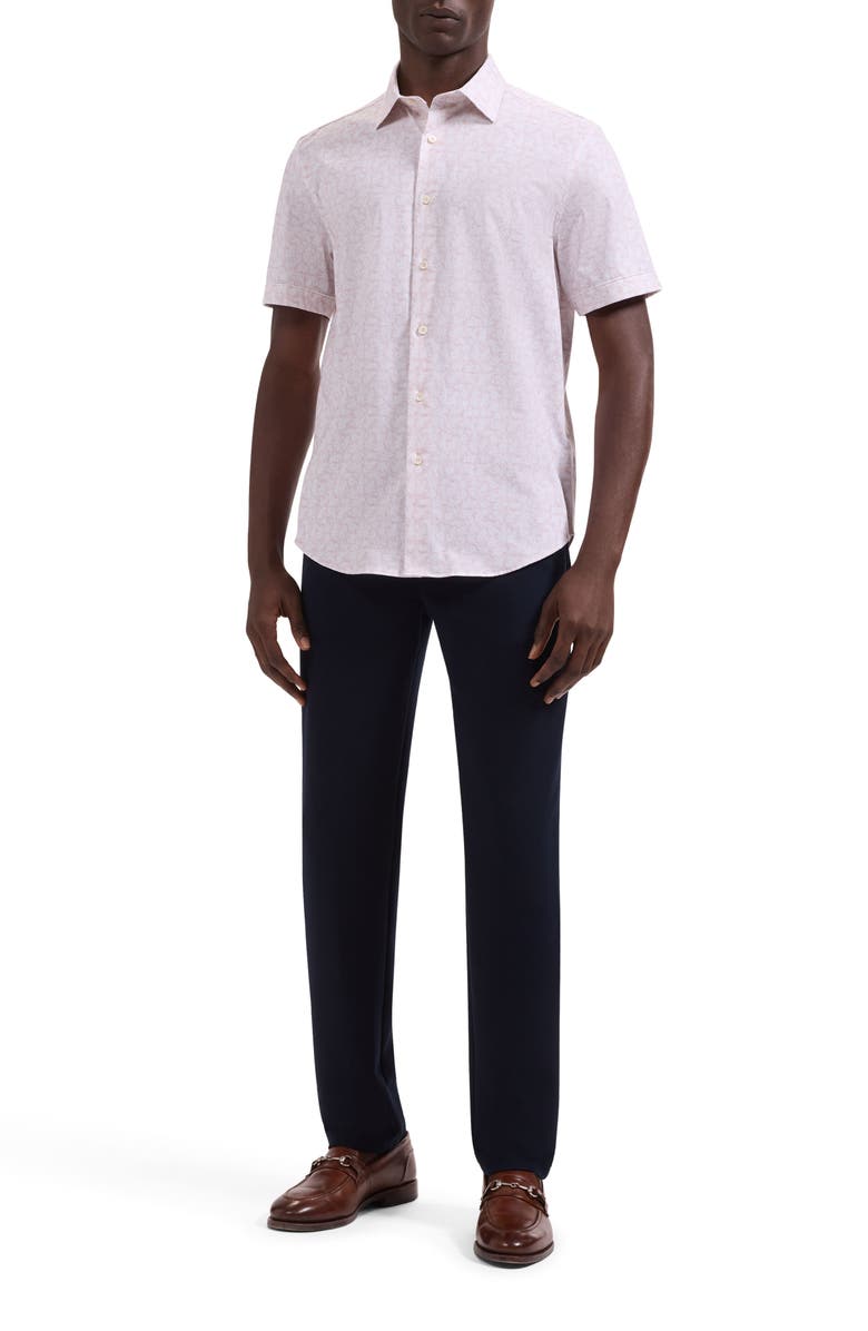 Bugatchi Miles OoohCotton<sup>®</sup> Floral Print Short Sleeve Button-Up Shirt, Alternate, color, Peach