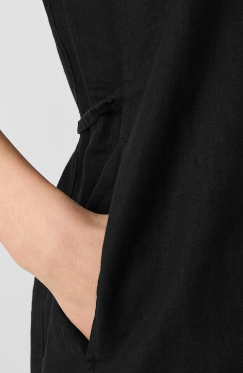 Eileen Fisher Jewel Neck Organic Linen Shift Dress In Black