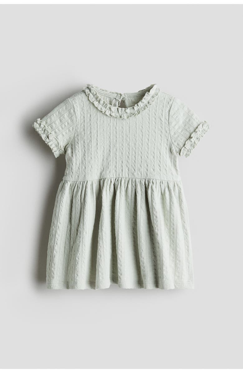 H&M Ruffle-trimmed jacquard-jersey dress, Alternate, color, Light Dusty Green