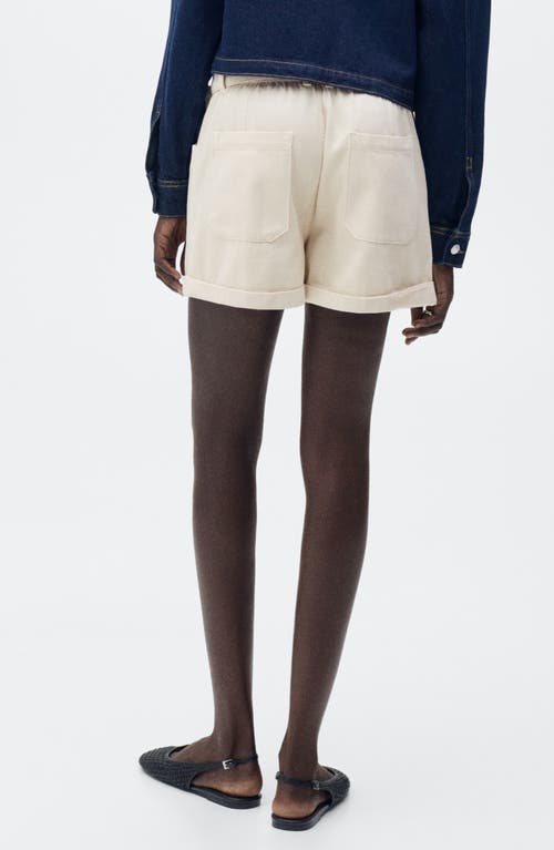 Mango Paperbag Waist Belted Twill Shorts In Ecru