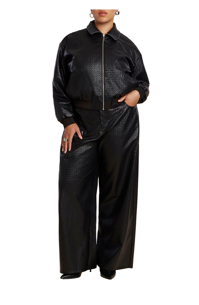 ELOQUII Faux Leather Pintuck Straight Leg Pant, Main, color, Black Onyx