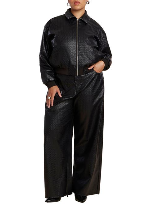 ELOQUII Faux Leather Pintuck Straight Leg Pant (Plus)