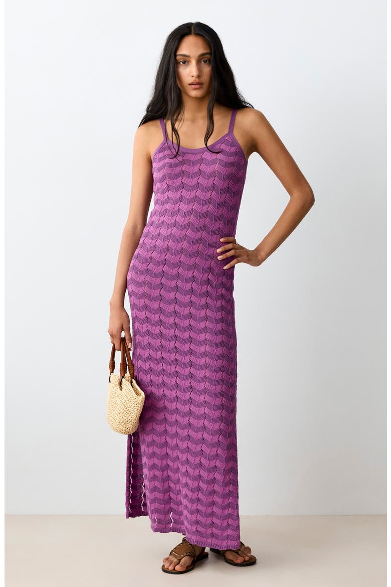 Openwork Diamond Knit Dress, Alternate, color, PURPLE