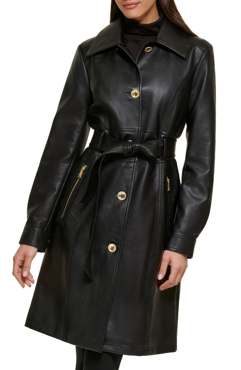 GUESS Faux Leather Belted Trench Coat, Main, color,