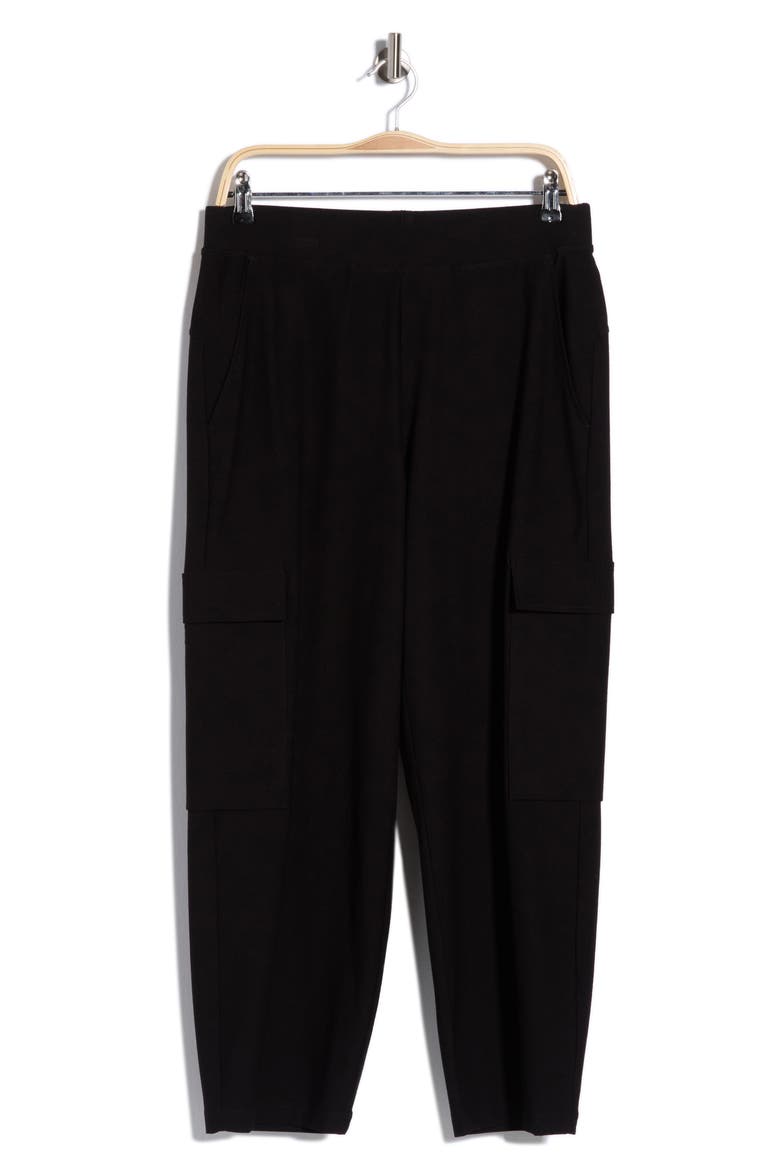 Ponte Ankle Lantern Leg Cargo Pants, Alternate, color, BLACK