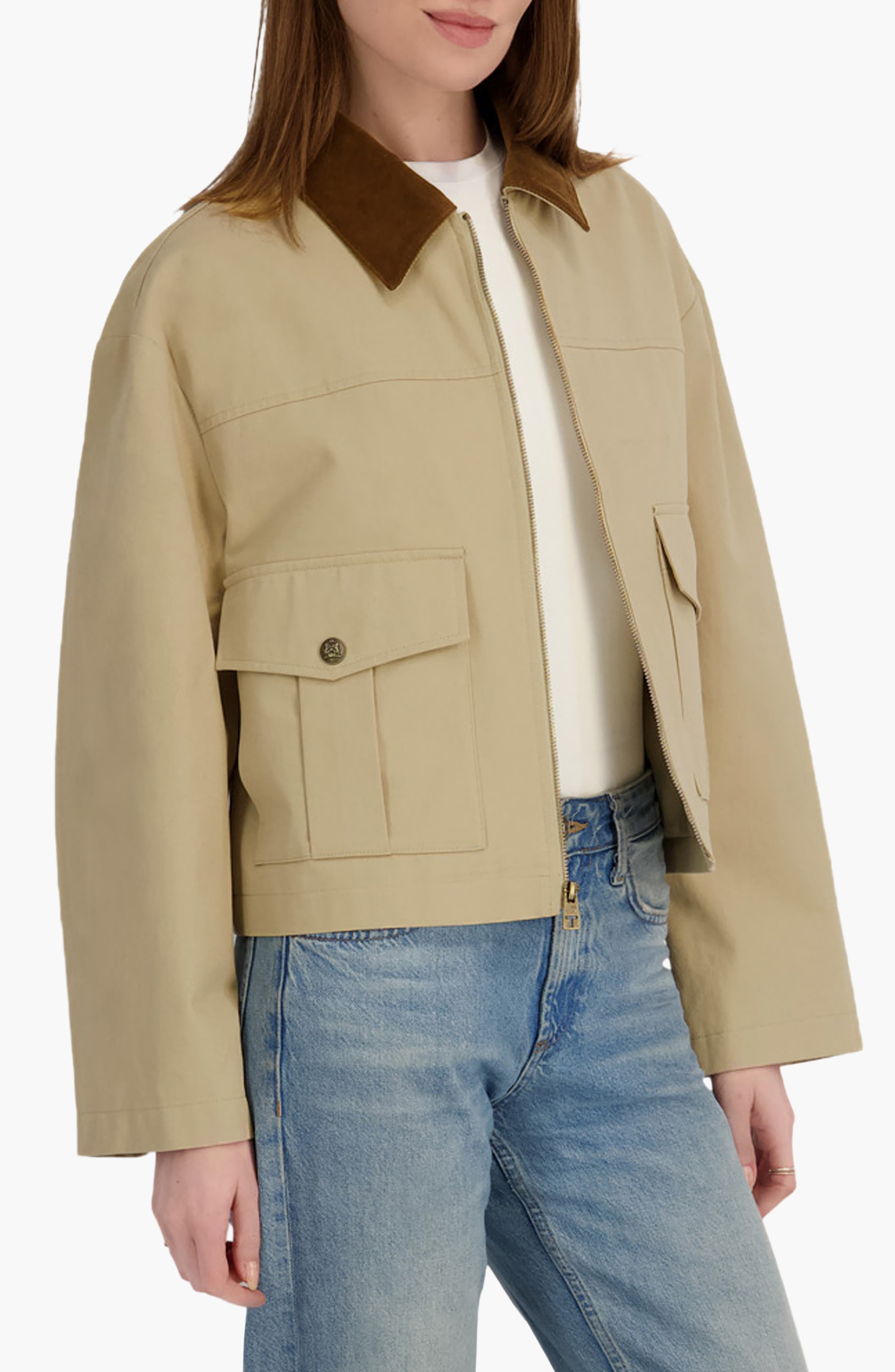 Tahari Deia Corduroy Collar Cotton Barn Jacket