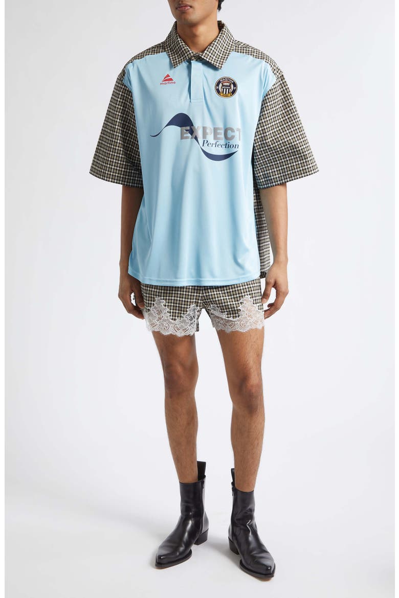 Mixed Media Oversize Polo, Alternate, color, BLACK GREEN LIGHT BLUE