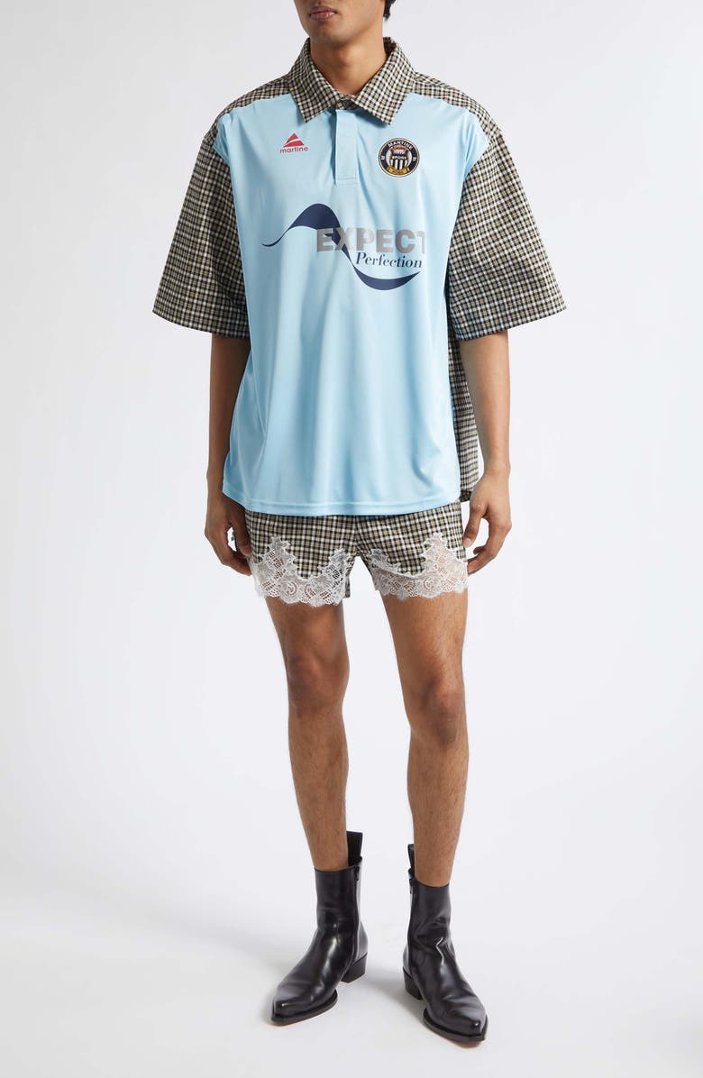 Martine Rose Mixed Media Oversize Polo, Alternate, color, Black Green Light Blue