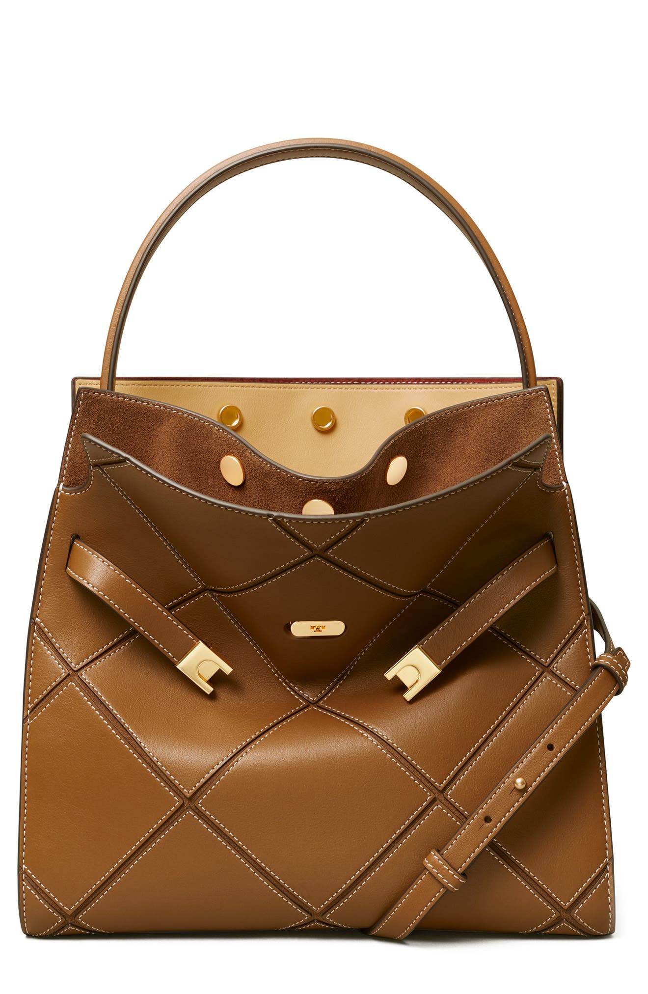 Tory Burch Lee Radziwill Leather Diamond Double Bag, Main, color, 