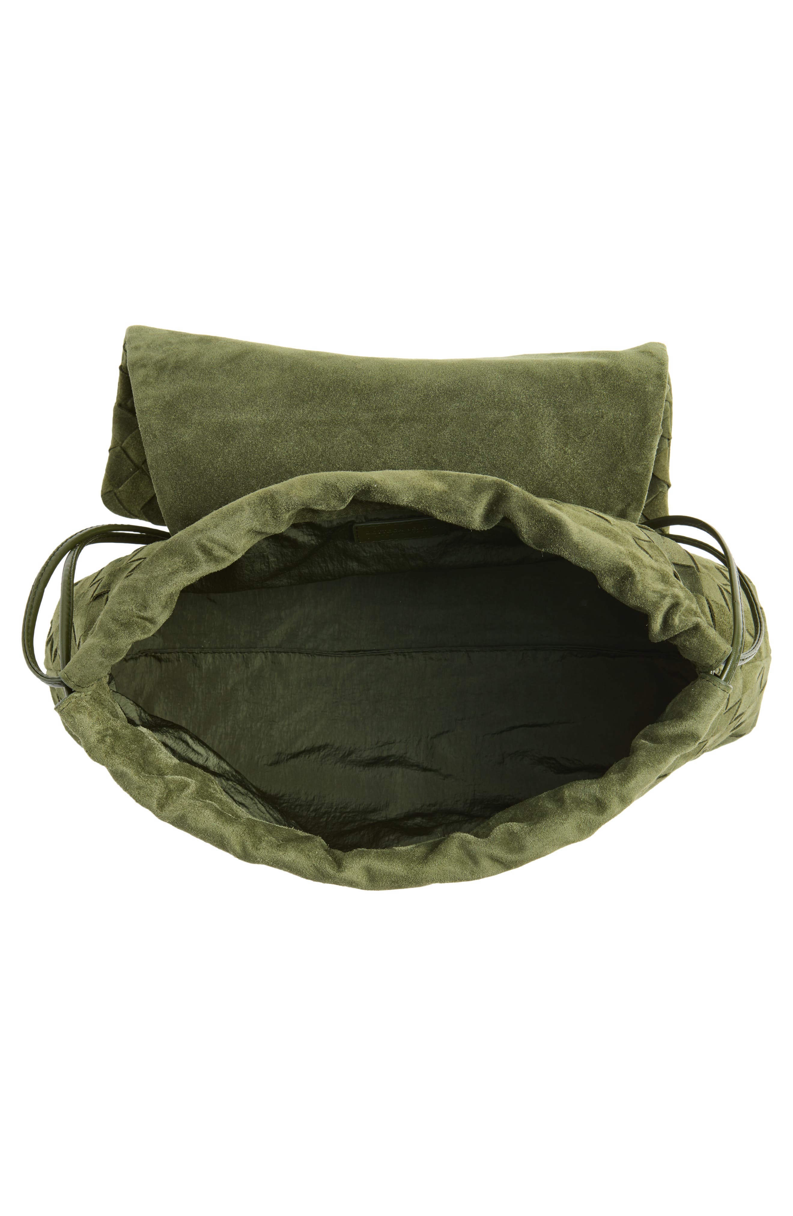 Bottega Veneta Giorno Intrecciato Suede Shoulder Bag, Alternate, color, 3785 Green Tweed-Gold