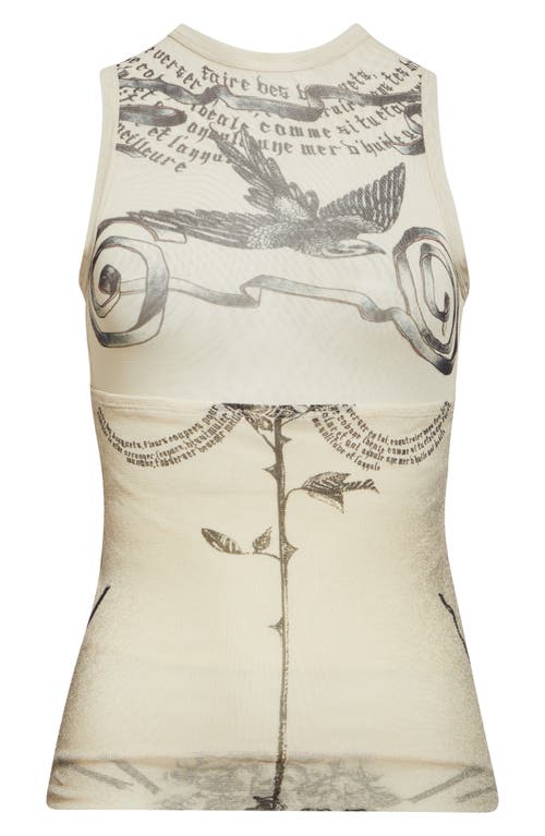 JEAN PAUL GAULTIER JEAN PAUL GAULTIER TATTOO PRINT DOUBLE LAYER MESH TANK
