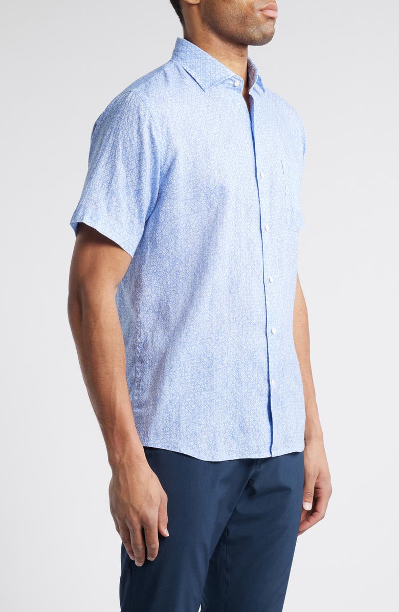 Peter Millar Champlain Short Sleeve Linen Sport Shirt, Alternate, color, Blue Freesia