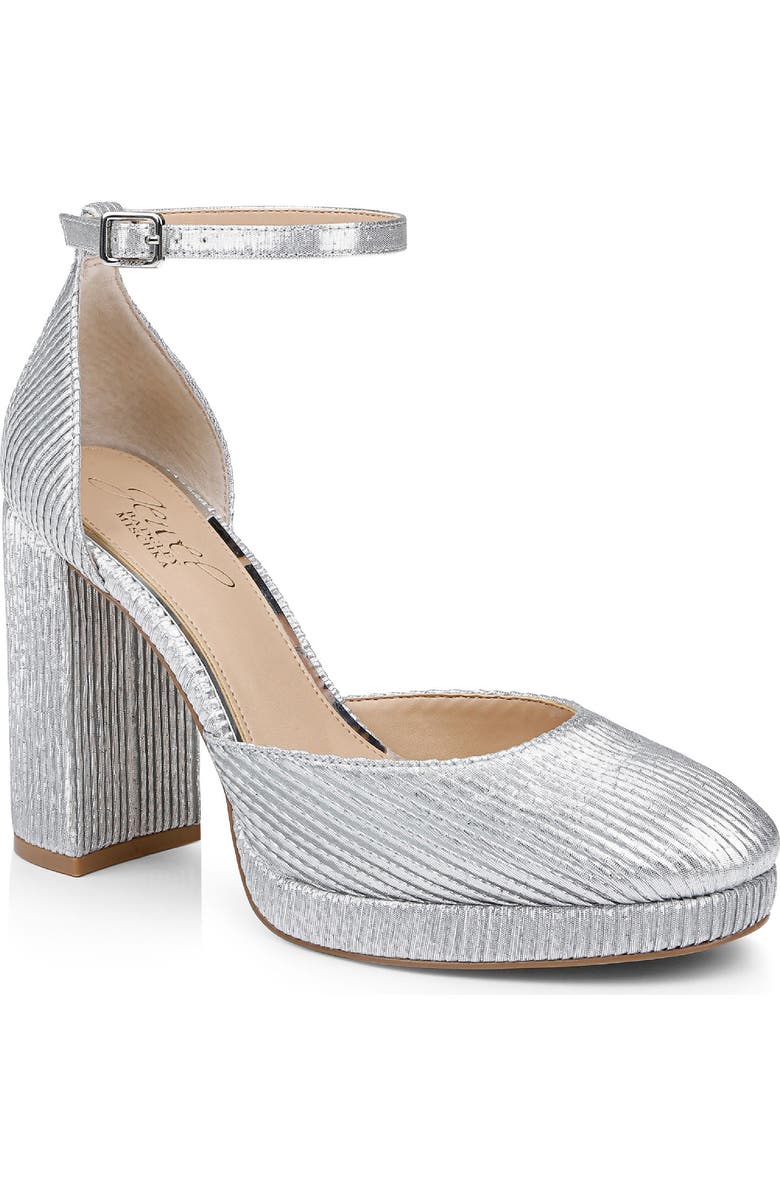 Jewel Badgley Mischka Stephanie Ankle Strap Platform Pump, Main, color, Silver Fabric