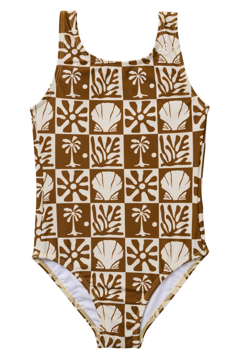 Kids' Beach Checks One-Piece Swimsuit, Main, color, COCONUT