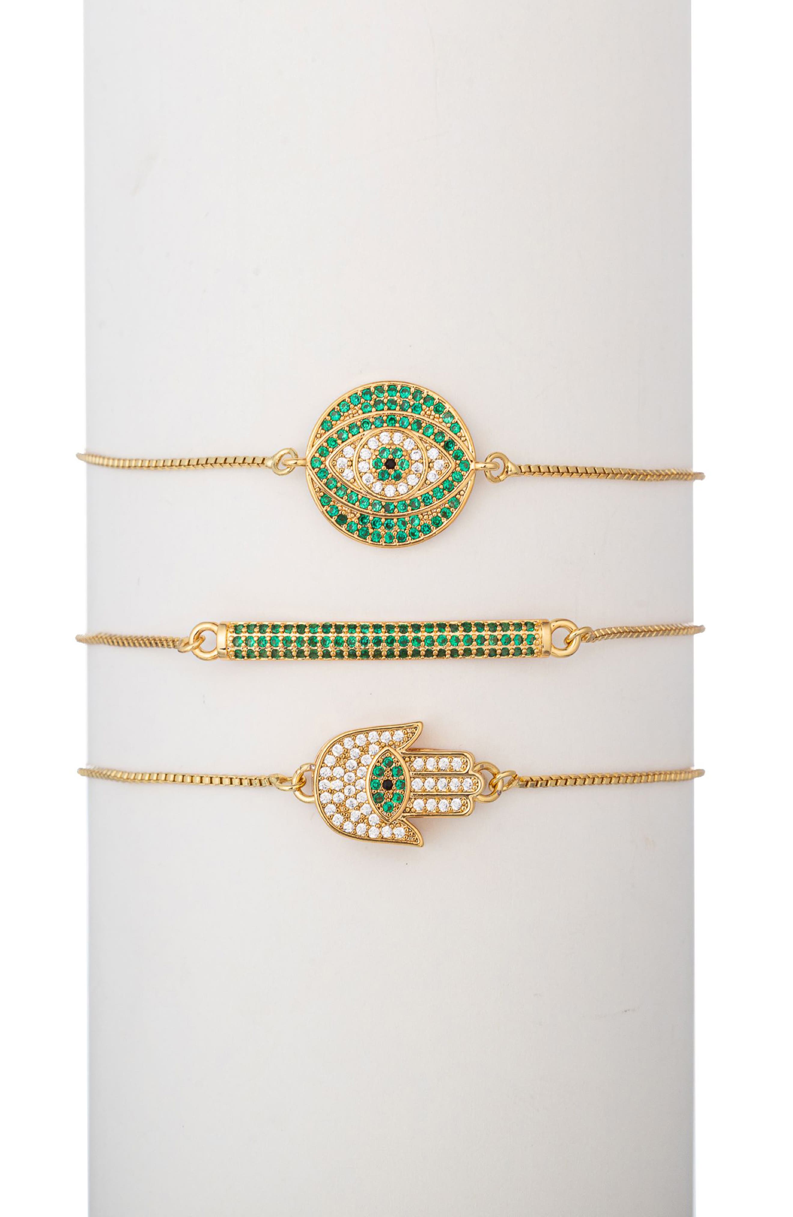 EYE CANDY LOS ANGELES Set of Three CZ Charm Chain Bracelets (Women ...