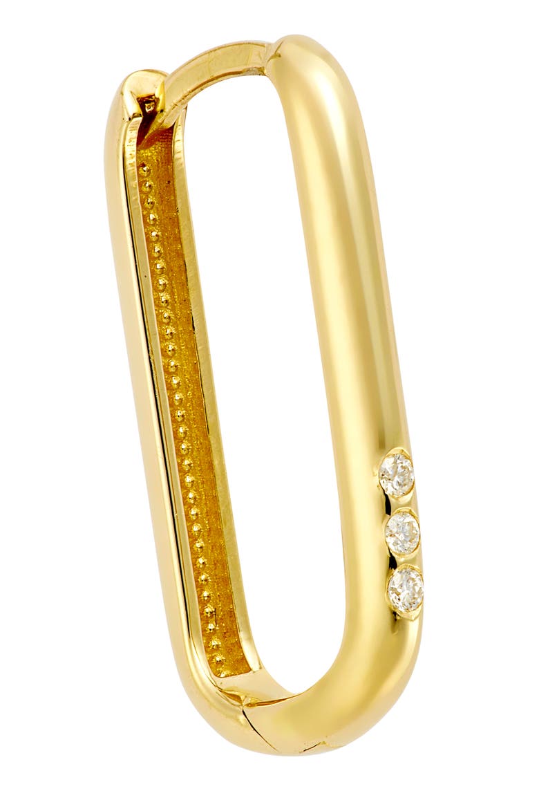 Three Diamond Oval Hoop Earrings, Alternate, color, 14K YELLOW GOLD