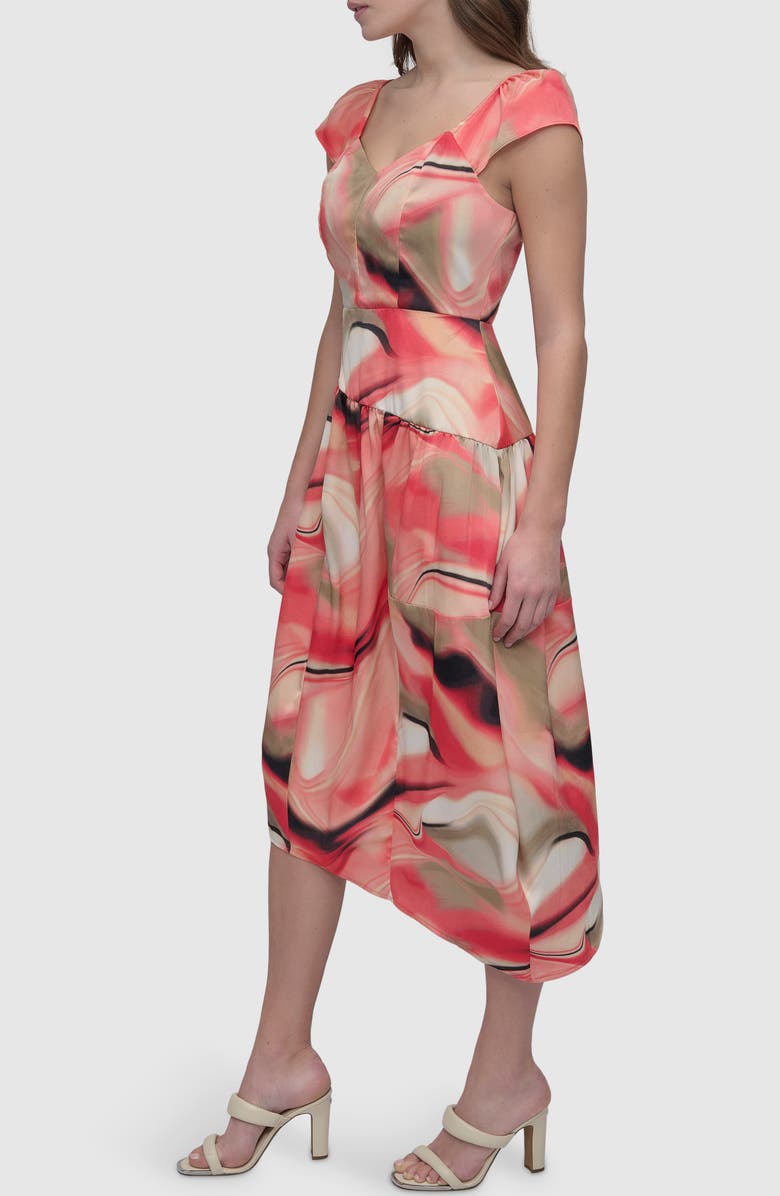 DKNY Print Asymmetric Hem Satin Midi Dress, Alternate, color,