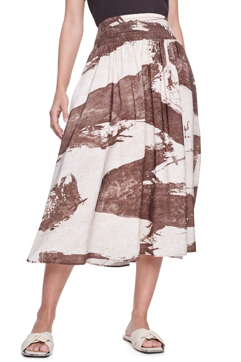 Smock Waist Pleated Skirt, Main, color, COCONUT BRUSHSTROKE
