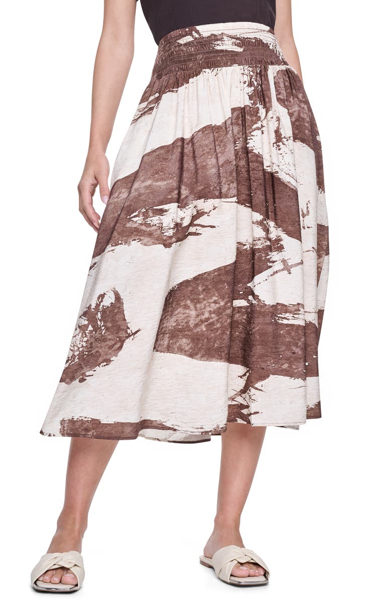 DKNY Smock Waist Pleated Skirt, Main, color, Coconut Brushstroke