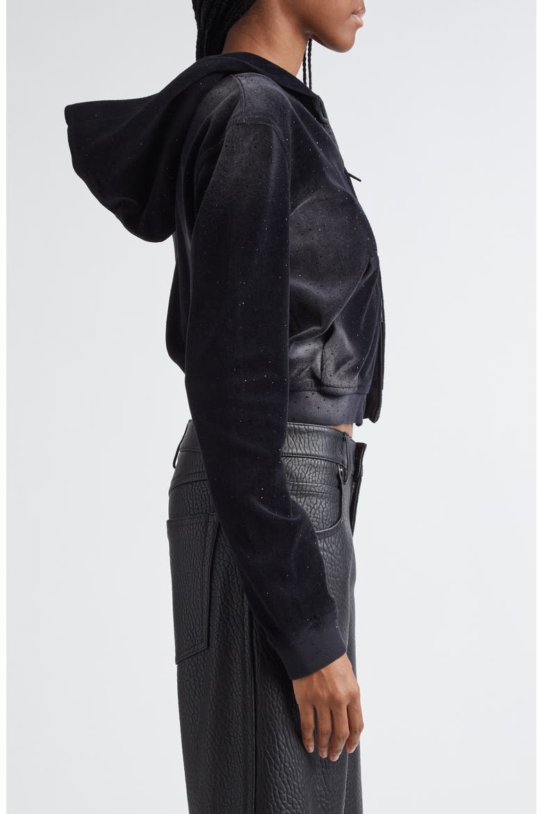 Shrunken Clear Hotfix Velour Full Zip Hoodie, Alternate, color, WASHED NICKEL