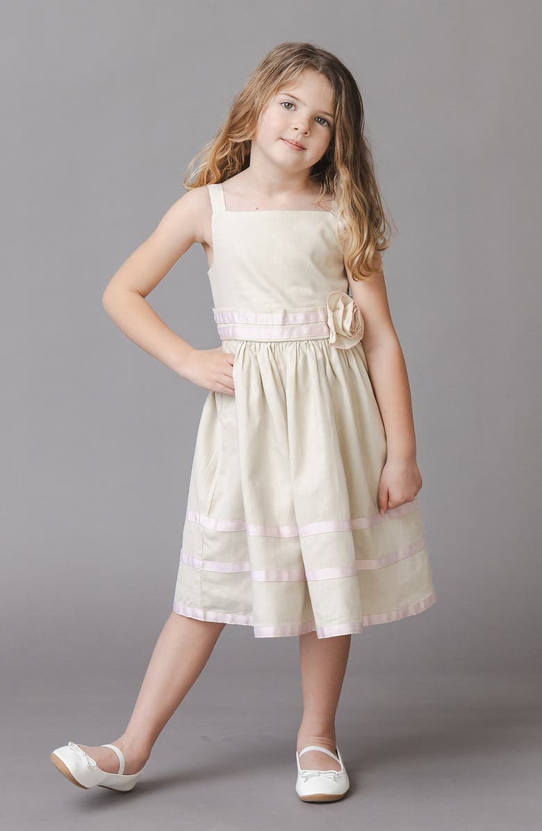 Hope & Henry Kids' Linen Cami Rosette Dress, Alternate, color, Sand Linen