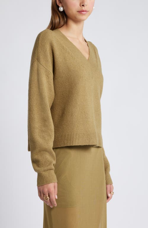 Open Edit V-neck Sweater In Olive Brine