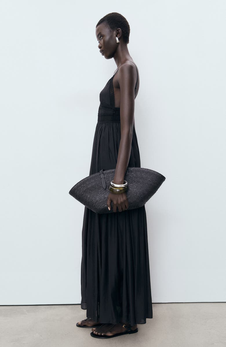 MANGO Lace Trim Tiered Maxi Sundress, Alternate, color, Black