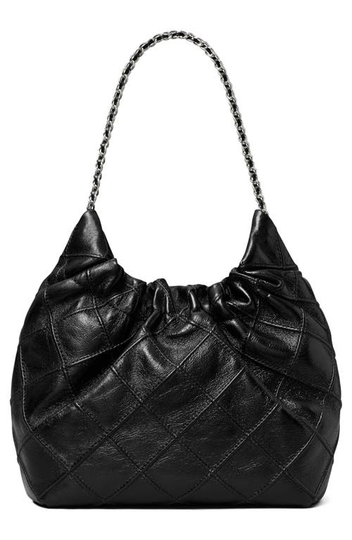 Tory Burch Mini Fleming Distressed Leather Hobo Bag In Pink