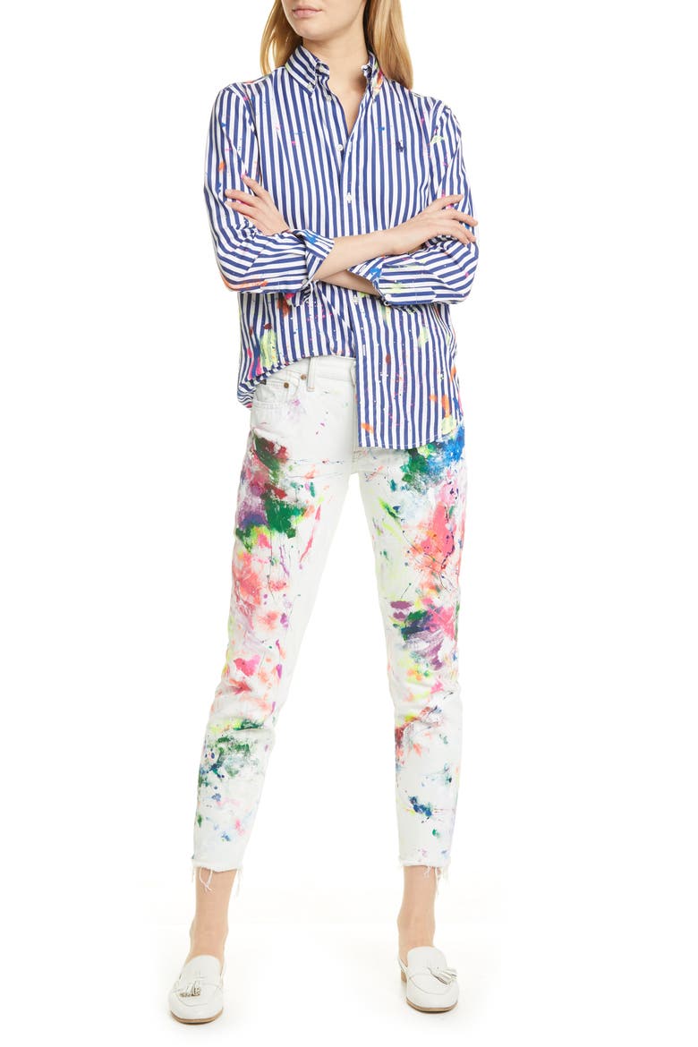 Paint Splatter Stripe Cotton Shirt, Main, color, 525 NAVY/ WHITE