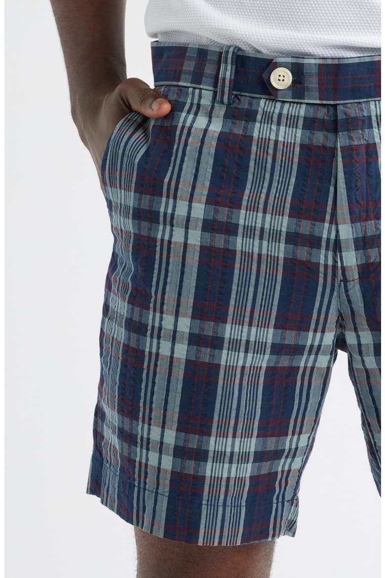 Plaid Flat Front Cotton Seersucker Shorts, Alternate, color, NAVY MADRAS
