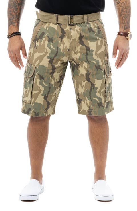 Belted Cotton Twill Cargo Shorts