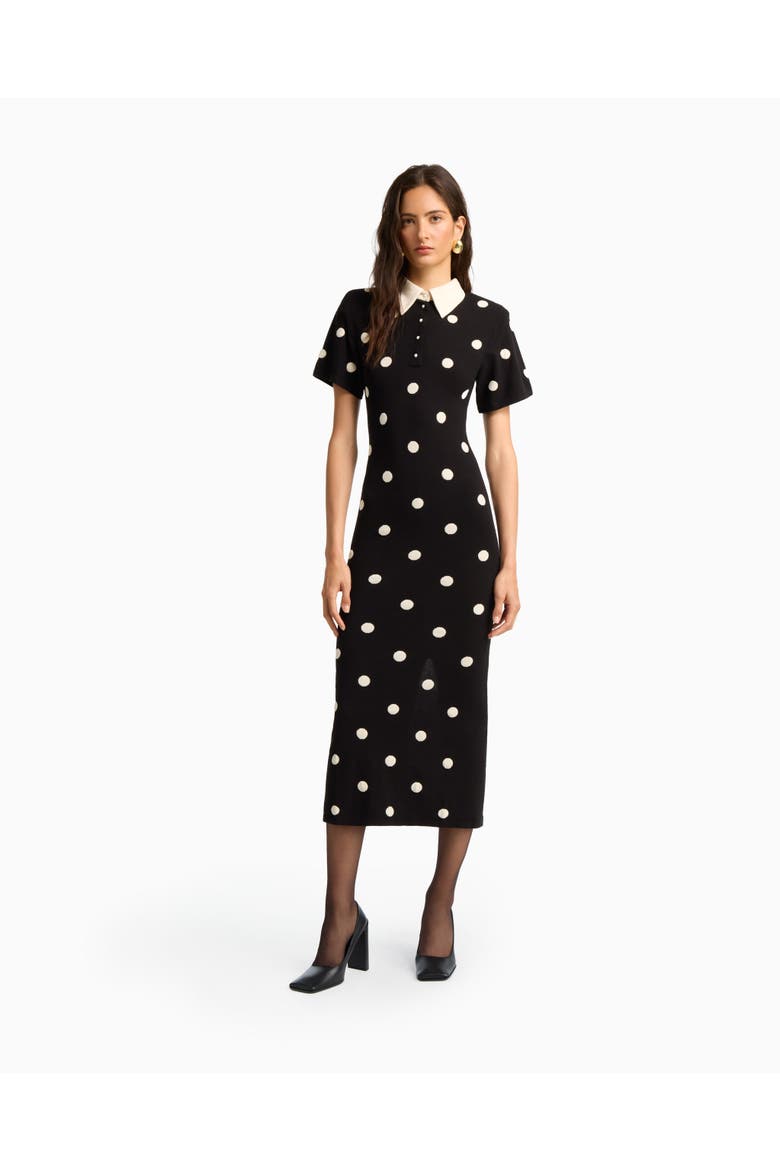 Devon polka dot midi dress in noir, Alternate, color, Black