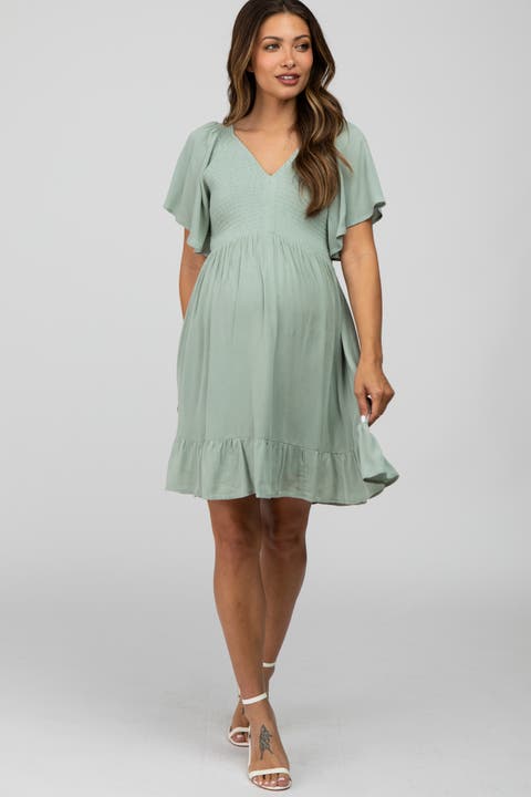 Smocked Front Ruffle Hem Dress