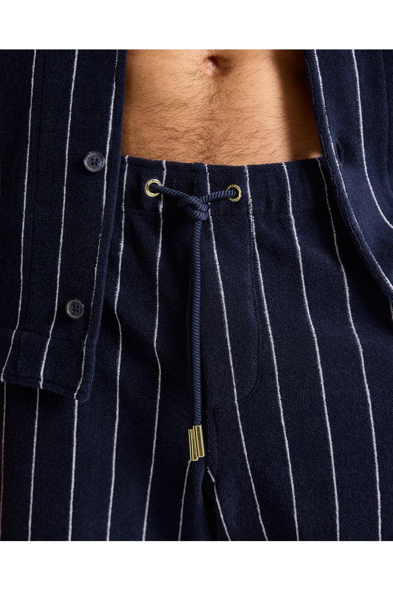 Trevone Towelling Classic Fit Stripe Towelling Sweat Shorts, Alternate, color, NIGHT IRIS/WHITE SAND
