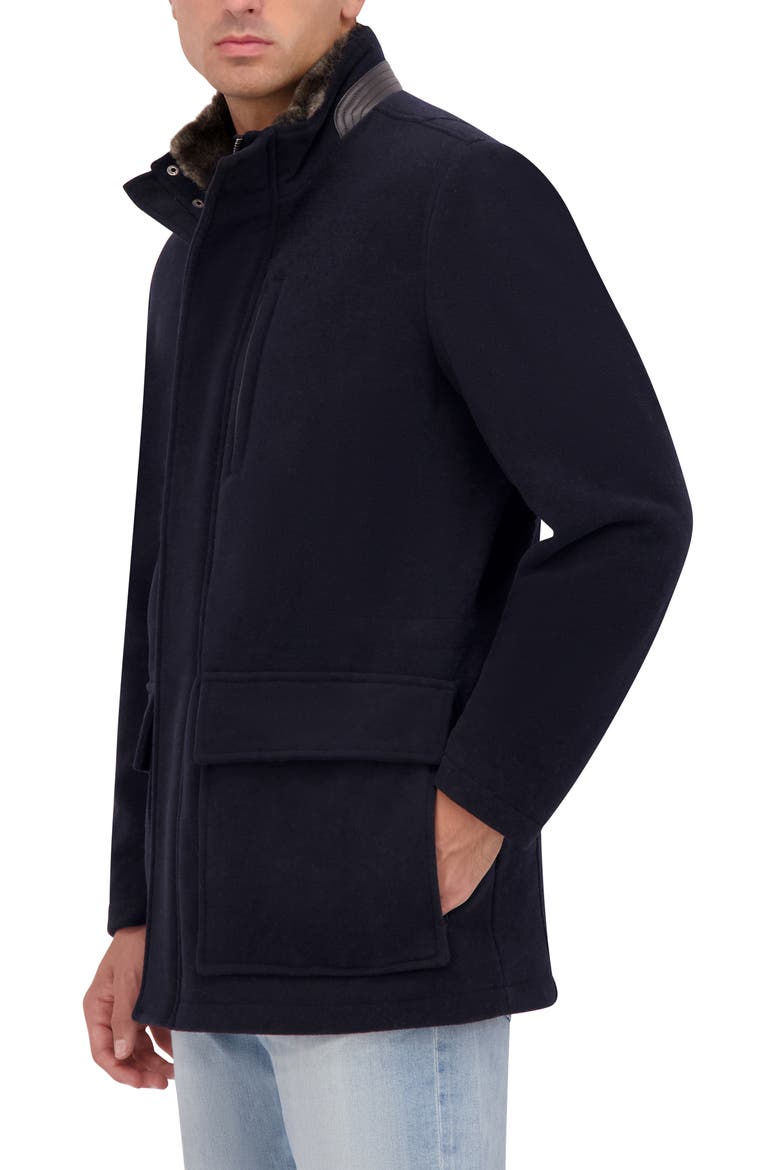 Wool Blend Faux Fur Lined Stand Collar Jacket, Alternate, color, NAVY