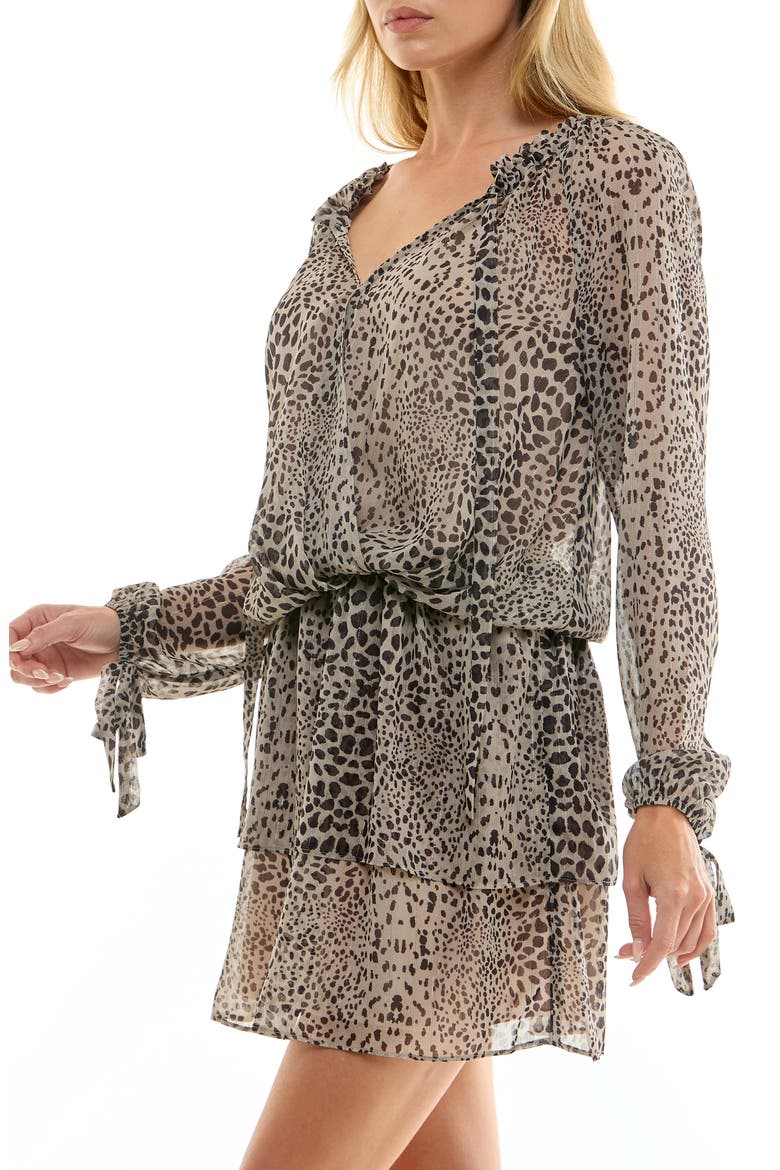 Metallic Animal Print Long Sleeve Minidress, Alternate, color, TAUPE BLACK