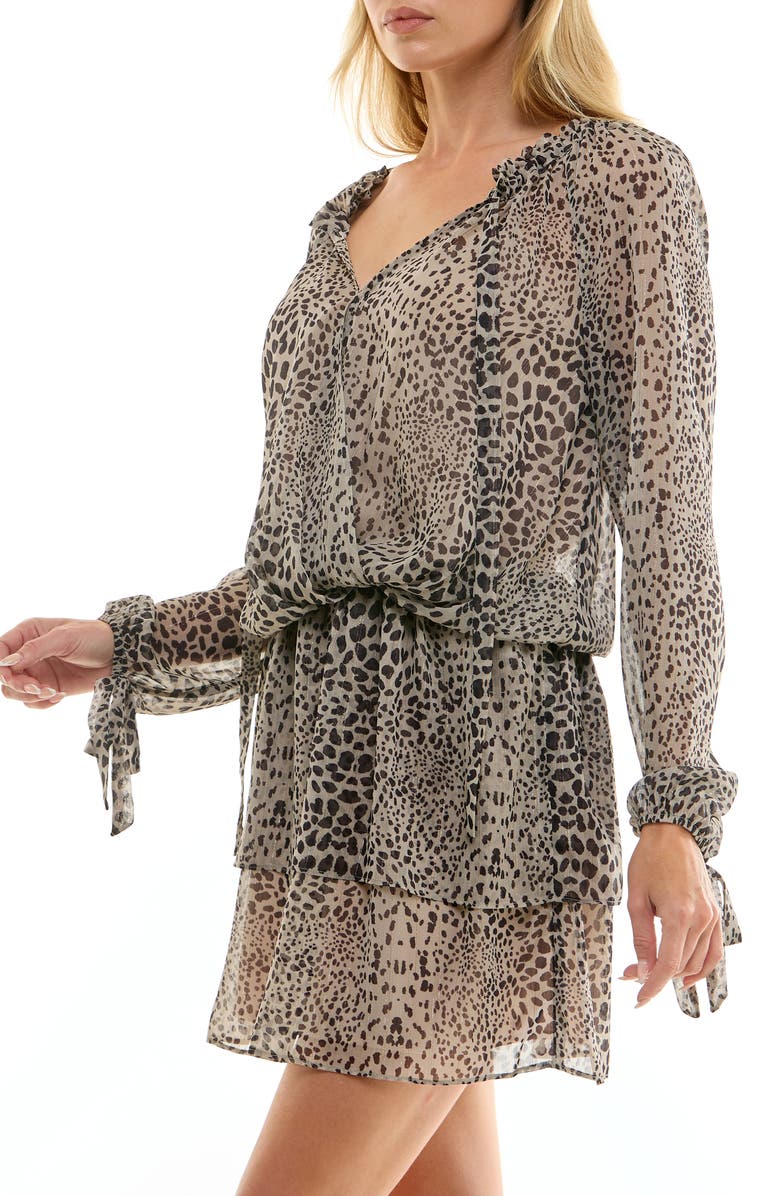 Socialite Metallic Animal Print Long Sleeve Minidress, Alternate, color, Taupe Black