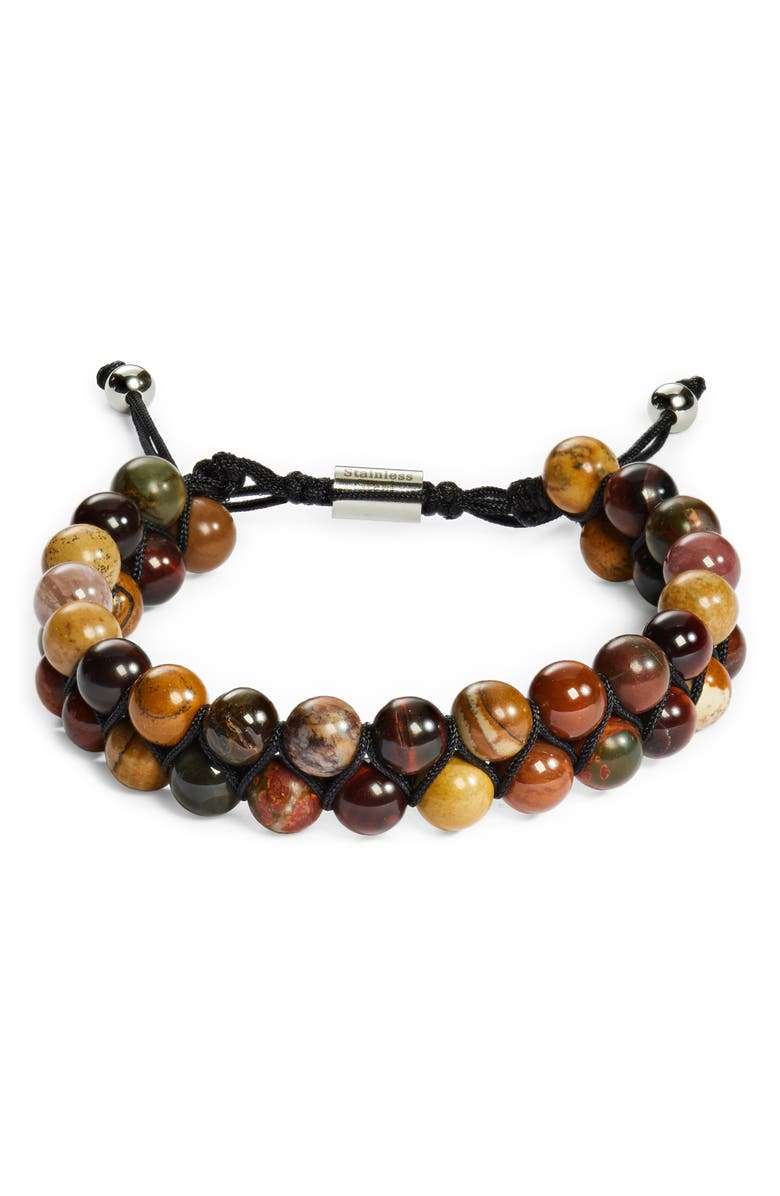 NORDSTROM RACK Men's Beaded Slider Bracelet, Main, color, Brown Multi- Black