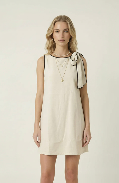 Contrast Trim Bow Mini Dress