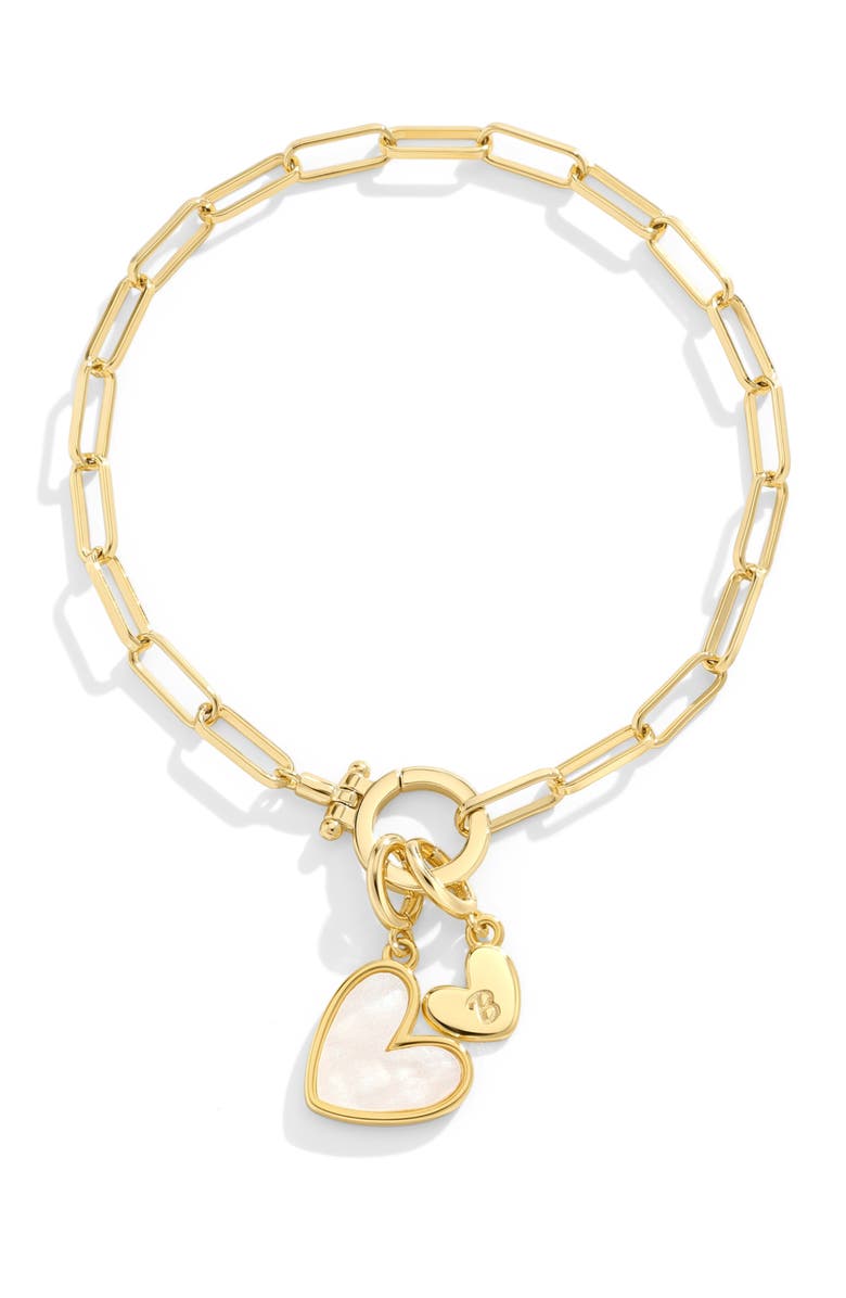 Mint & Lily Mother Of Pearl Initial Heart Charm Bracelet, Main, color, Letter B