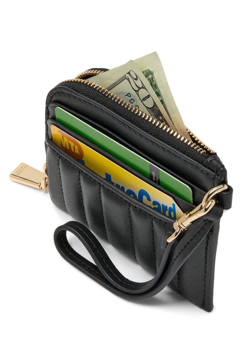 deco quilted leather card case, Alternate, color, BLACK