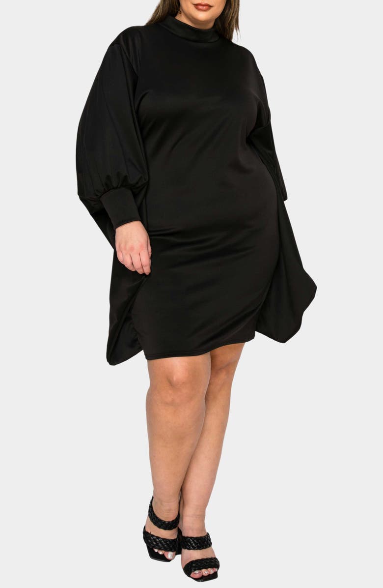 L I V D Alivera Cocoon Mock Neck Satin Minidress, Main, color, Black
