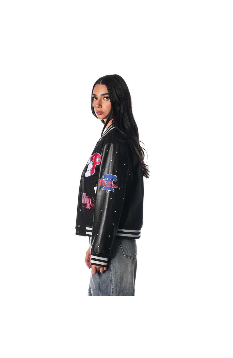 THE WILD COLLECTIVE Women's The Wild Collective Black Philadelphia Phillies Full-Snap Varsity Jacket, Alternate, color, 