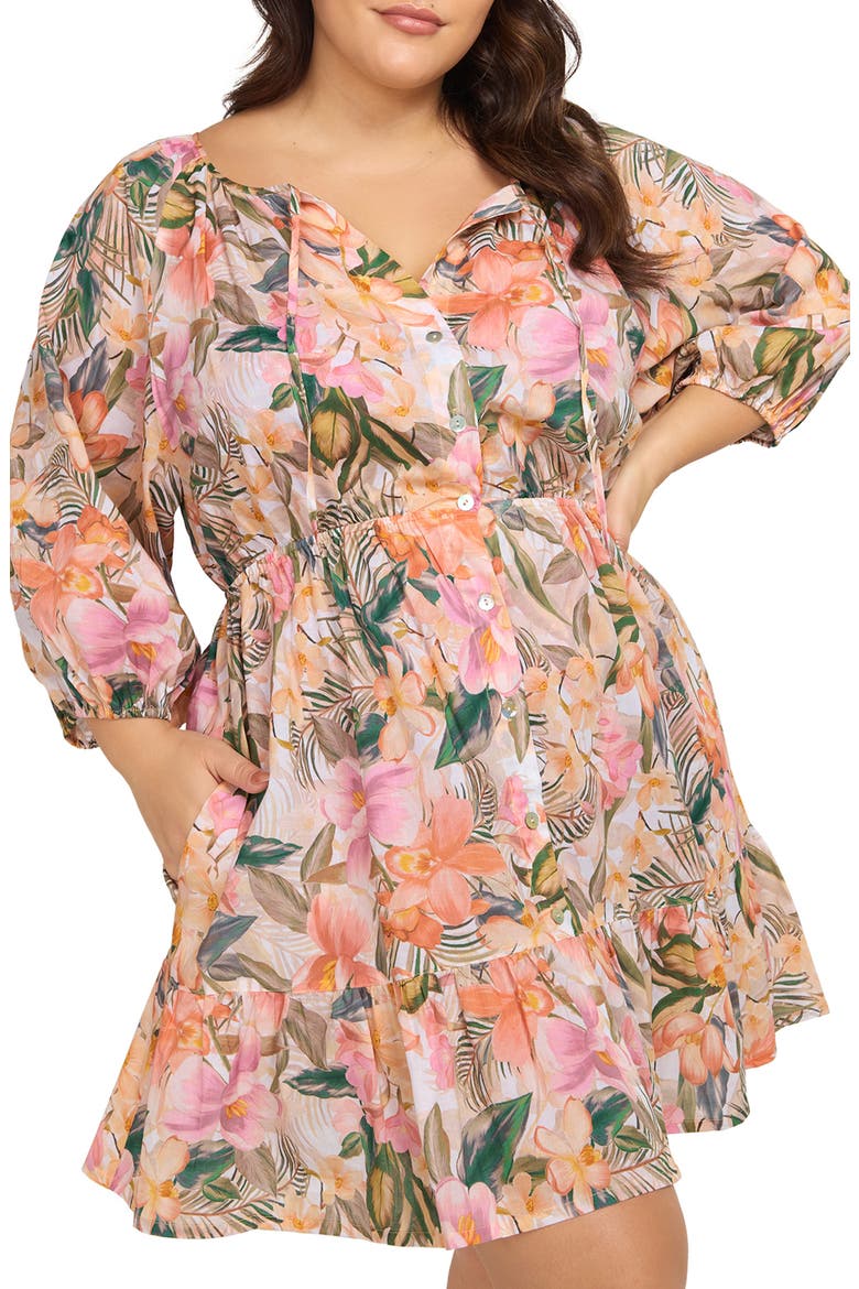Titania Elgar Floral Cover-Up Dress, Alternate, color, NATURAL