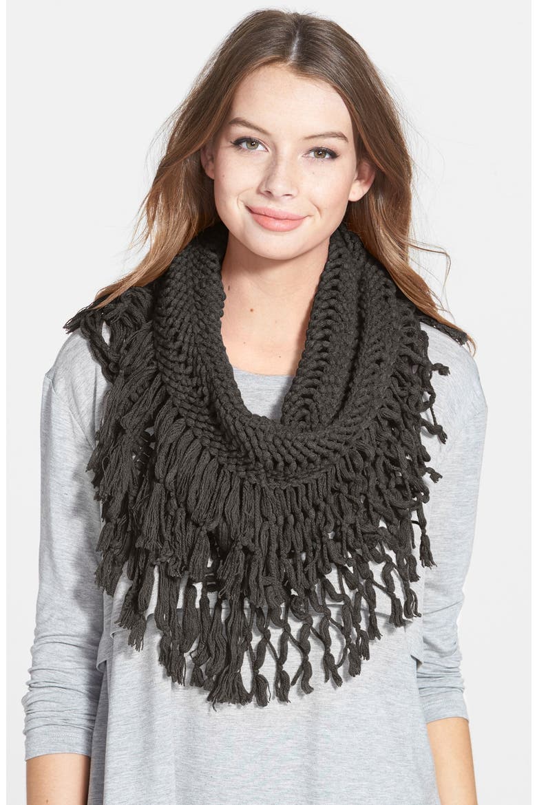 Knotted Fringe Knit Infinity Scarf, Alternate, color, CHARCOAL