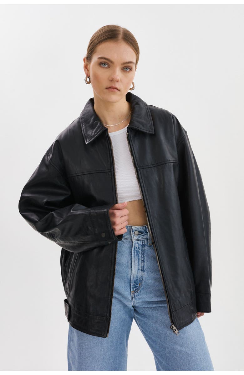LAMARQUE THEIA | Leather Bomber Jacket, Main, color, Black