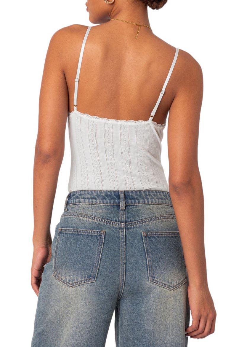Krysten Pointelle Lace Trim Bodysuit, Alternate, color, WHITE